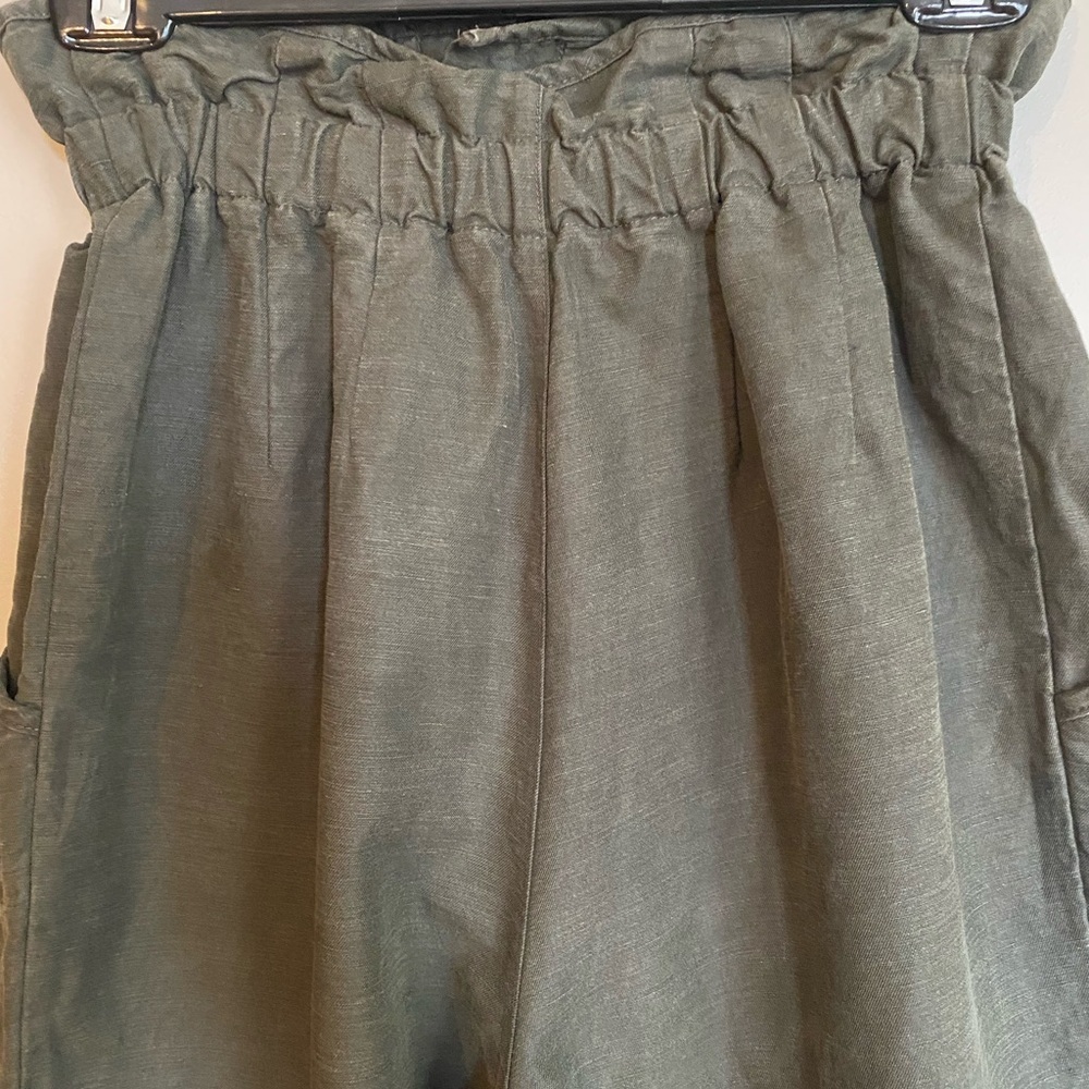 ZARA Green LINEN & COTTON Cropped PAPER BAG High Waisted Size XS - Picture 5 of 7